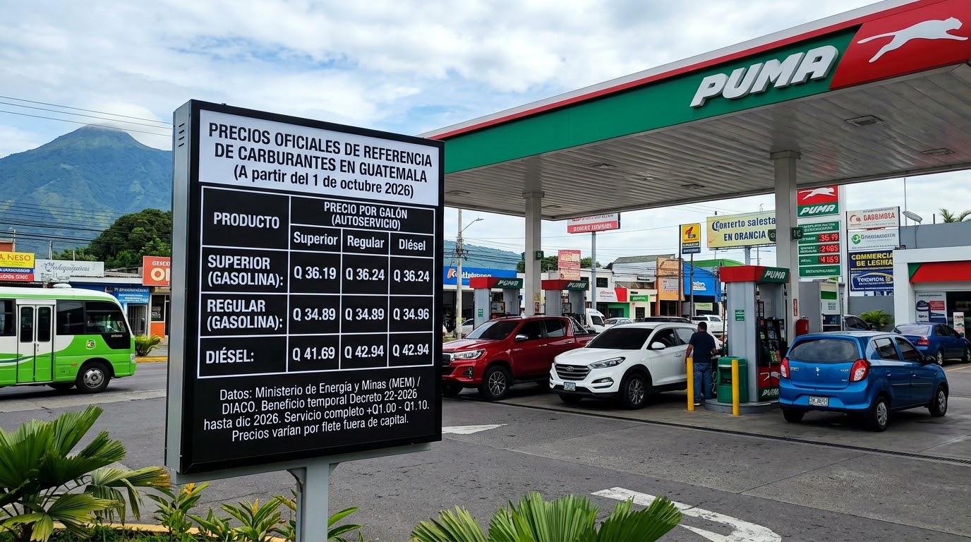 Entra en vigencia el Decreto 22-2026: Combustibles registran rebaja oficial en Guatemala por exención de impuestos.
